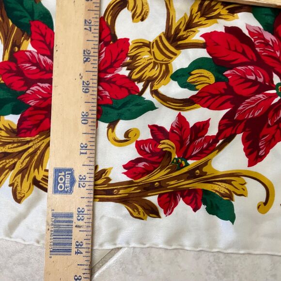 VTg. BILL BLASS Silk Scarf Christmas Poinsettia Holiday red gold about 33-34"Sq. - Picture 4 of 8